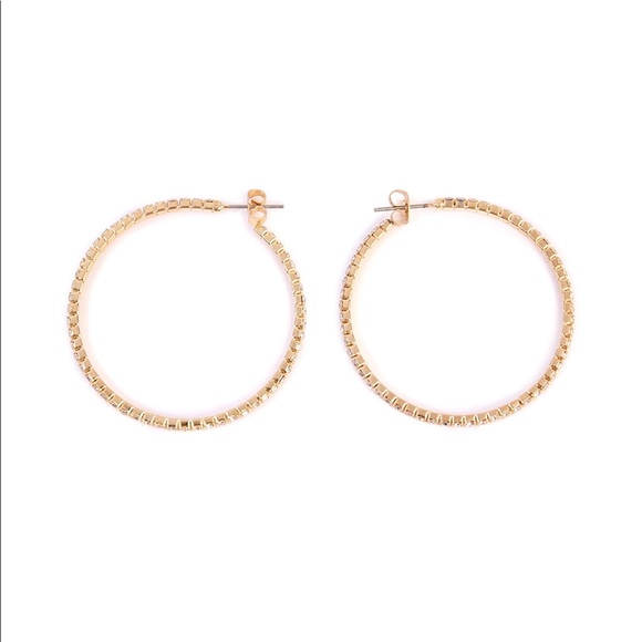 💎40mm Gold Rhinestone Hoop Earrings💎 - Picture 3 of 5